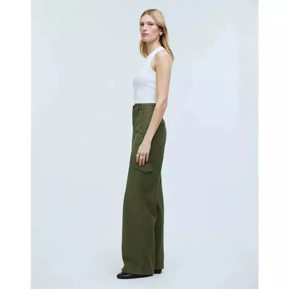 Madewell Griff Pants Superwide Leg Cargo Garment Dye Desert Olive Green NWT 27